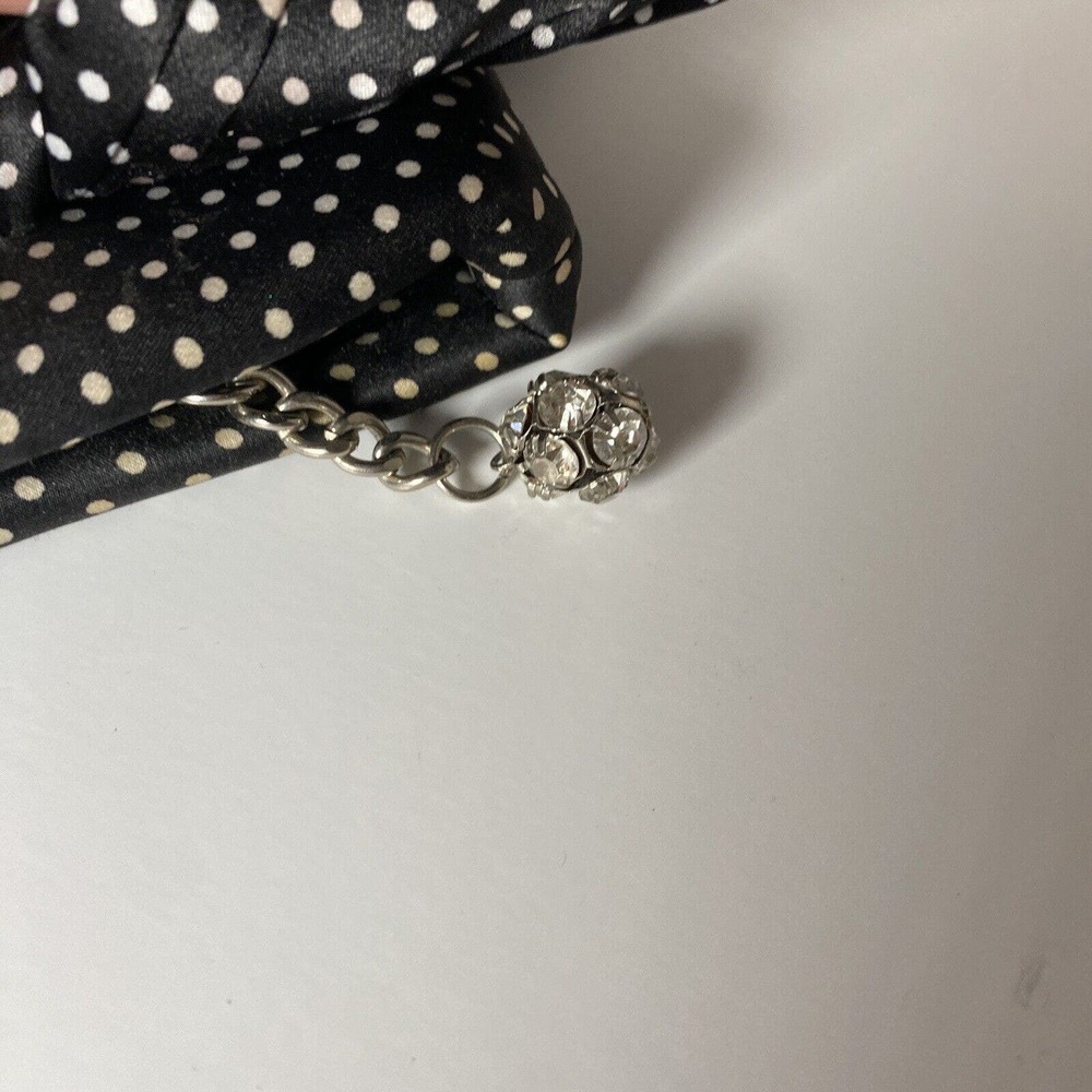 Steve Madden Clutch Bag Satin Zip Purse Bow Polka Dot Retro Gem Ball Zipper Pull - Picture 5 of 7